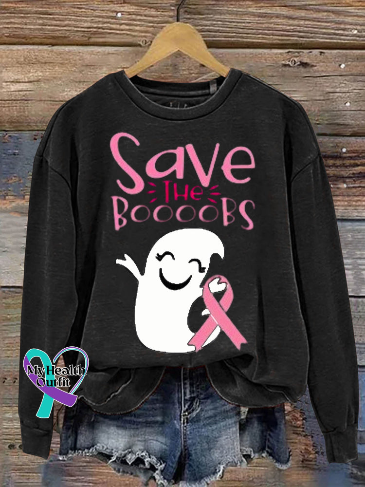 Save The Boobs Breast Cancer Awareness Art Print Casual Sweatshirt Black / S