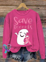 Save The Boobs Breast Cancer Awareness Art Print Casual Sweatshirt Pink / S
