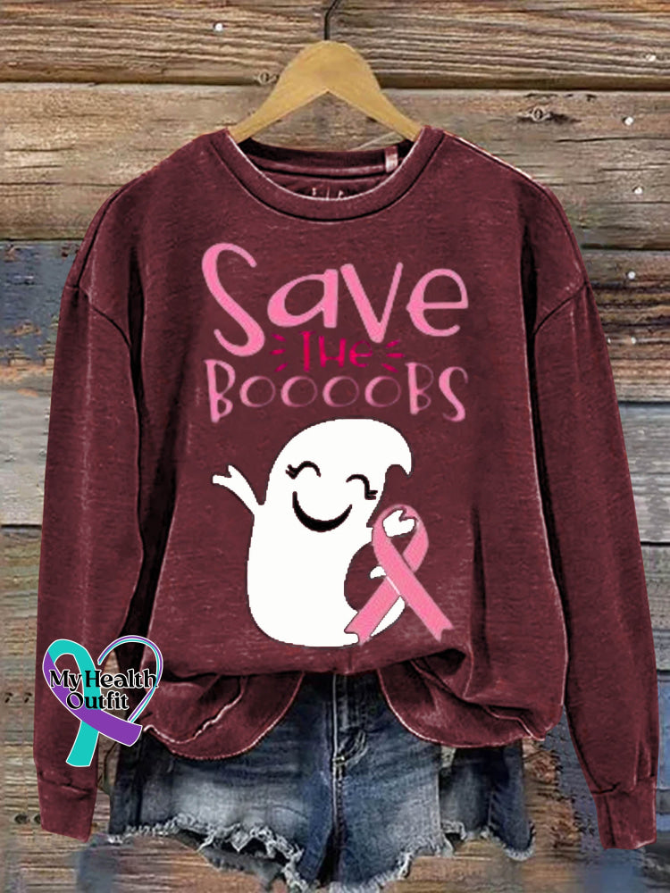 Save The Boobs Breast Cancer Awareness Art Print Casual Sweatshirt Red / S