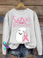 Save The Boobs Breast Cancer Awareness Art Print Casual Sweatshirt White / S