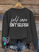 Self-care Is not Selfish Vintage Art V-Neck Print Casual Sweatshirt Black / S