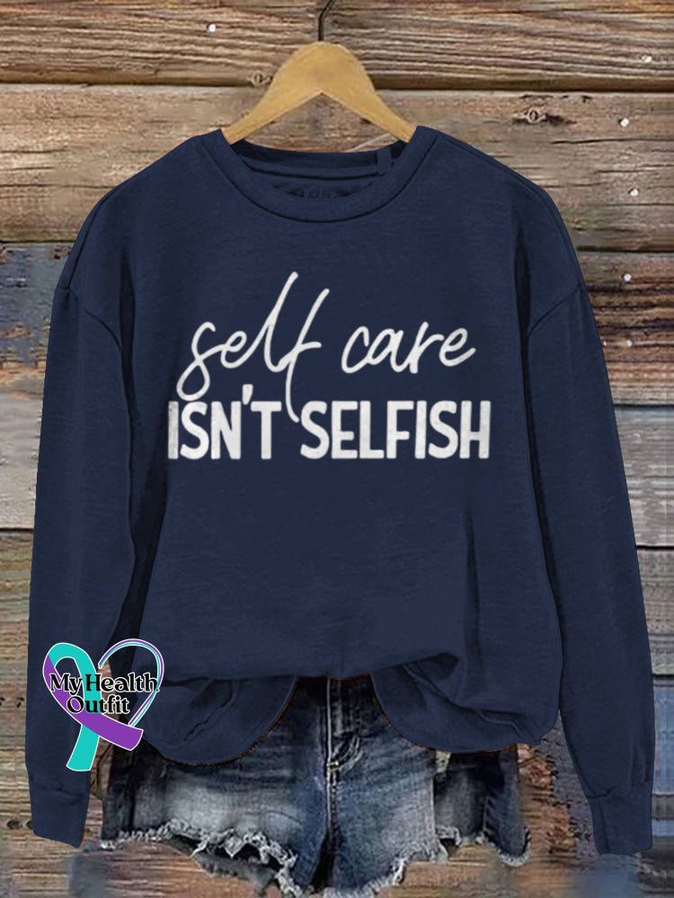 Self-care Is not Selfish Vintage Art V-Neck Print Casual Sweatshirt Blue / S
