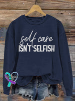 Self-care Is not Selfish Vintage Art V-Neck Print Casual Sweatshirt Blue / S