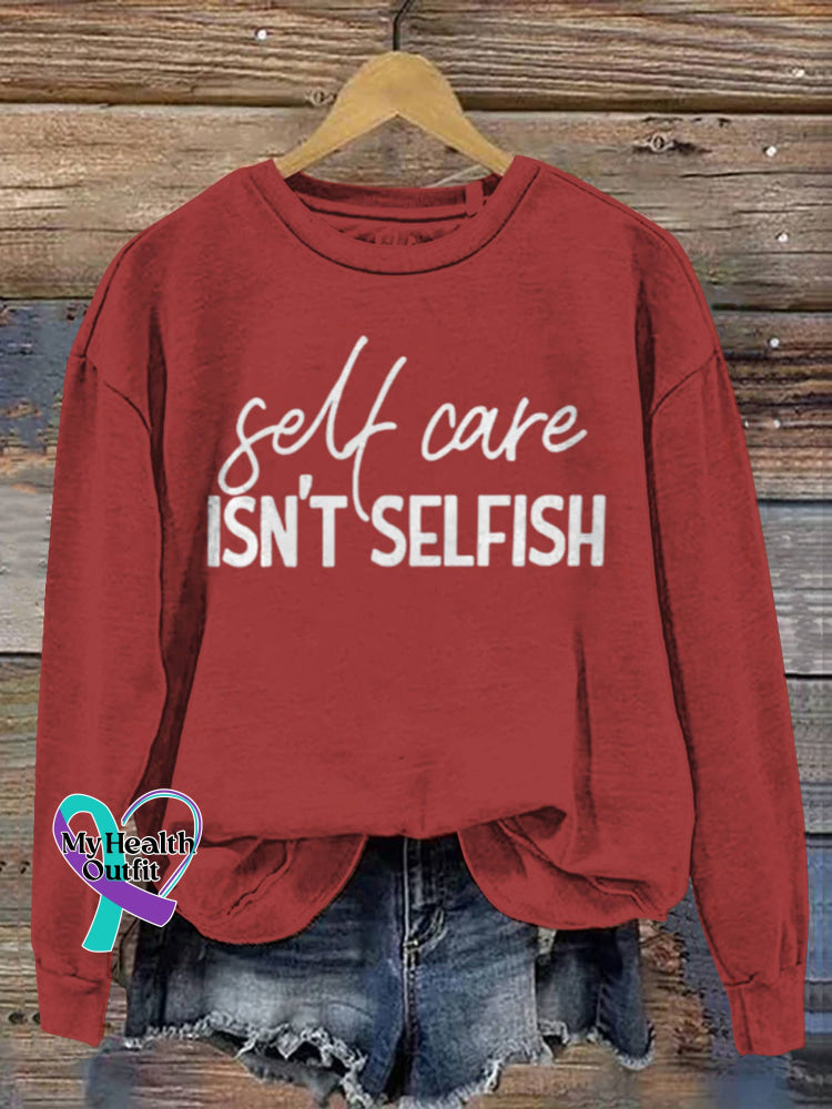 Self-care Is not Selfish Vintage Art V-Neck Print Casual Sweatshirt Red / S