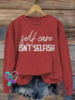 Self-care Is not Selfish Vintage Art V-Neck Print Casual Sweatshirt Red / S