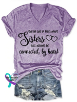 Side By Side Of Miles Apart Sisters Will Always Be Connected By Heart V-neck Casual T-shirt Purple / S