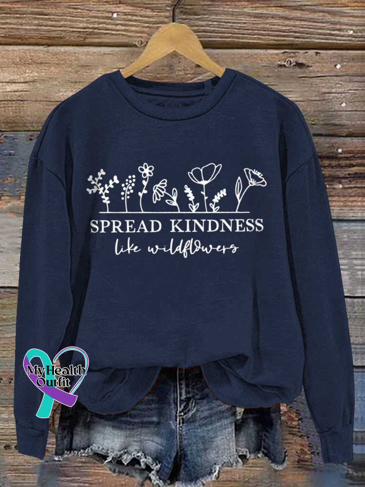 Spread Kindness Vintage Art V-Neck Print Casual Sweatshirt Blue / S