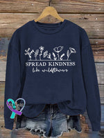 Spread Kindness Vintage Art V-Neck Print Casual Sweatshirt Blue / S