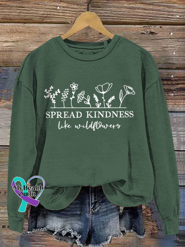 Spread Kindness Vintage Art V-Neck Print Casual Sweatshirt Green / S