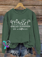 Spread Kindness Vintage Art V-Neck Print Casual Sweatshirt Green / S