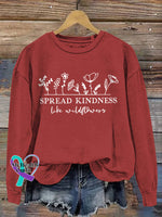 Spread Kindness Vintage Art V-Neck Print Casual Sweatshirt Red / S