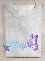 Stay Suicide Prevention Awareness Butterfly Tie-Dye Background Casual Print T-Shirt White / S