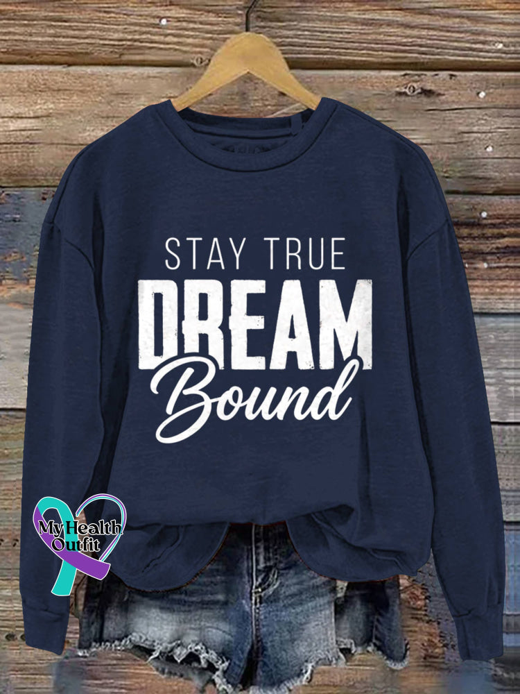Stay True Dream Bound Vintage Art Print Casual Sweatshirt Blue / S