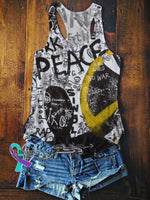 Street-style Minimalist Peace Print Casual Tank Top Multicolor / S