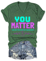 Suicide Awareness Art V-neck Casual T-Shirt Green / S