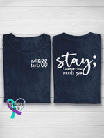 Suicide Prevention Awareness Semicolon Stay Call 988 Print T-Shirt Dark Blue / S