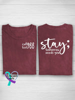 Suicide Prevention Awareness Semicolon Stay Call 988 Print T-Shirt Dark Red / S
