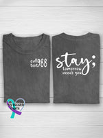 Suicide Prevention Awareness Semicolon Stay Call 988 Print T-Shirt Gray / S