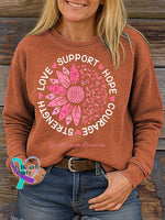 SUPPORT HOPE COURAGE STRENGTH LOVE Breast Cancer Awareness Print Casual Sweatshirt Orange / S