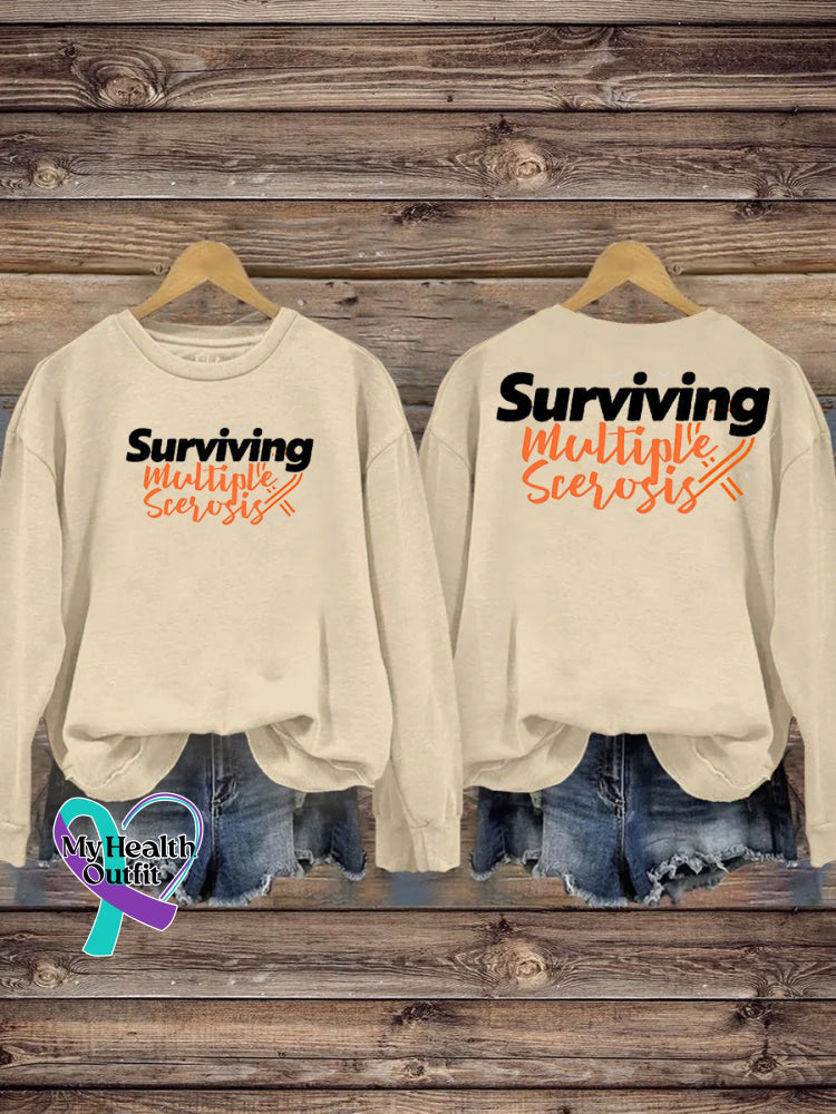 Surviving Multiple Sclerosis Print Casual Crew Neck Sweatshirt Beige / S