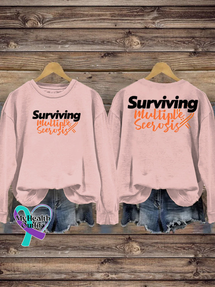 Surviving Multiple Sclerosis Print Casual Crew Neck Sweatshirt Pink / S