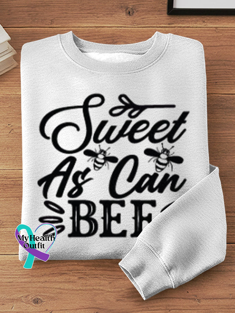 Sweet As Can Bee Art Print Casual Sweatshirt White / S