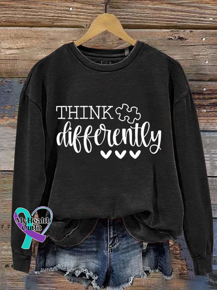 Think Differently Autism Awareness Art Print Pattern Casual Sweatshirt Black / S