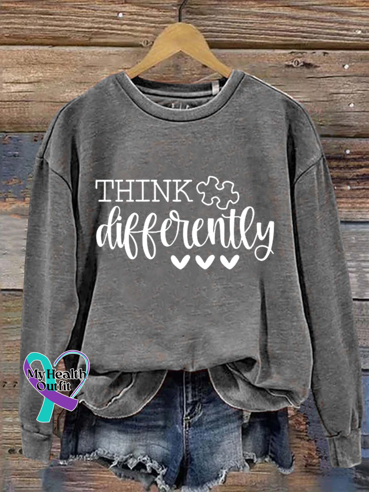 Think Differently Autism Awareness Art Print Pattern Casual Sweatshirt Grey / S