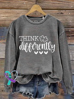 Think Differently Autism Awareness Art Print Pattern Casual Sweatshirt Grey / S