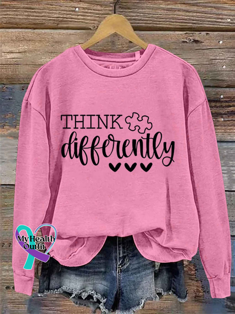 Think Differently Autism Awareness Art Print Pattern Casual Sweatshirt Pink / S