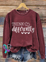 Think Differently Autism Awareness Art Print Pattern Casual Sweatshirt Red / S