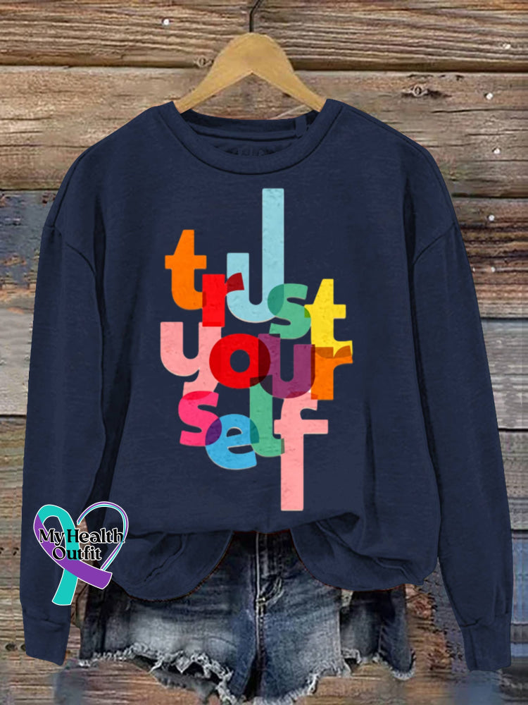 Trast Yoiurself Art Print Casual Sweatshirt Blue / S