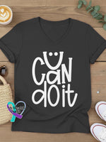 U Can Do It Art V-neck Casual T-Shirt Black / S