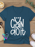 U Can Do It Art V-neck Casual T-Shirt Blue / S