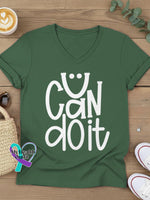 U Can Do It Art V-neck Casual T-Shirt Green / S