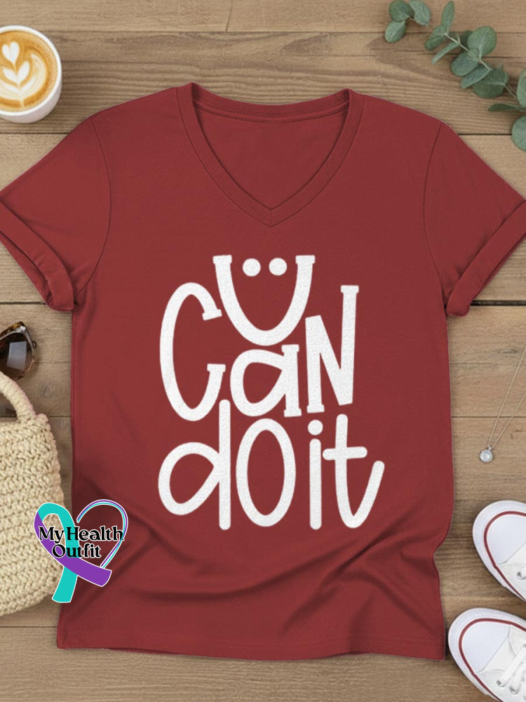 U Can Do It Art V-neck Casual T-Shirt Red / S