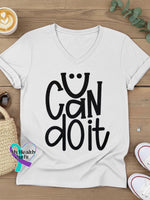 U Can Do It Art V-neck Casual T-Shirt White / S