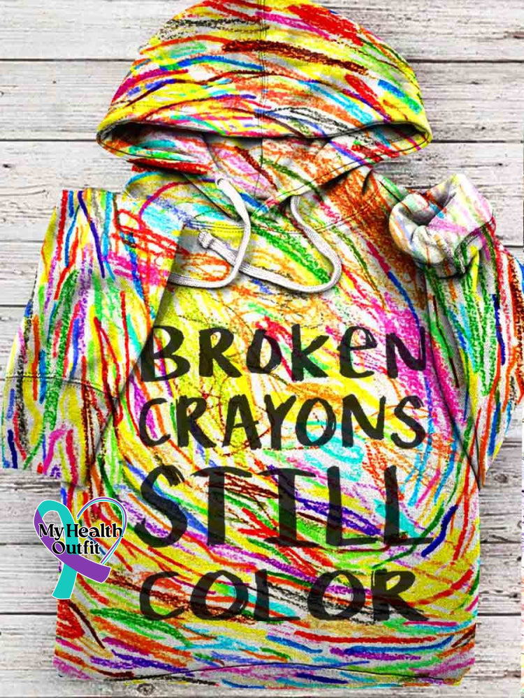 Unisex Broken Crayons Still Color Print Hooded Sweatshirt Multicolor / S