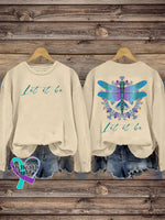 Unisex Let It Be Dragonfly Print Casual Crew Neck Sweatshirt Beige / S