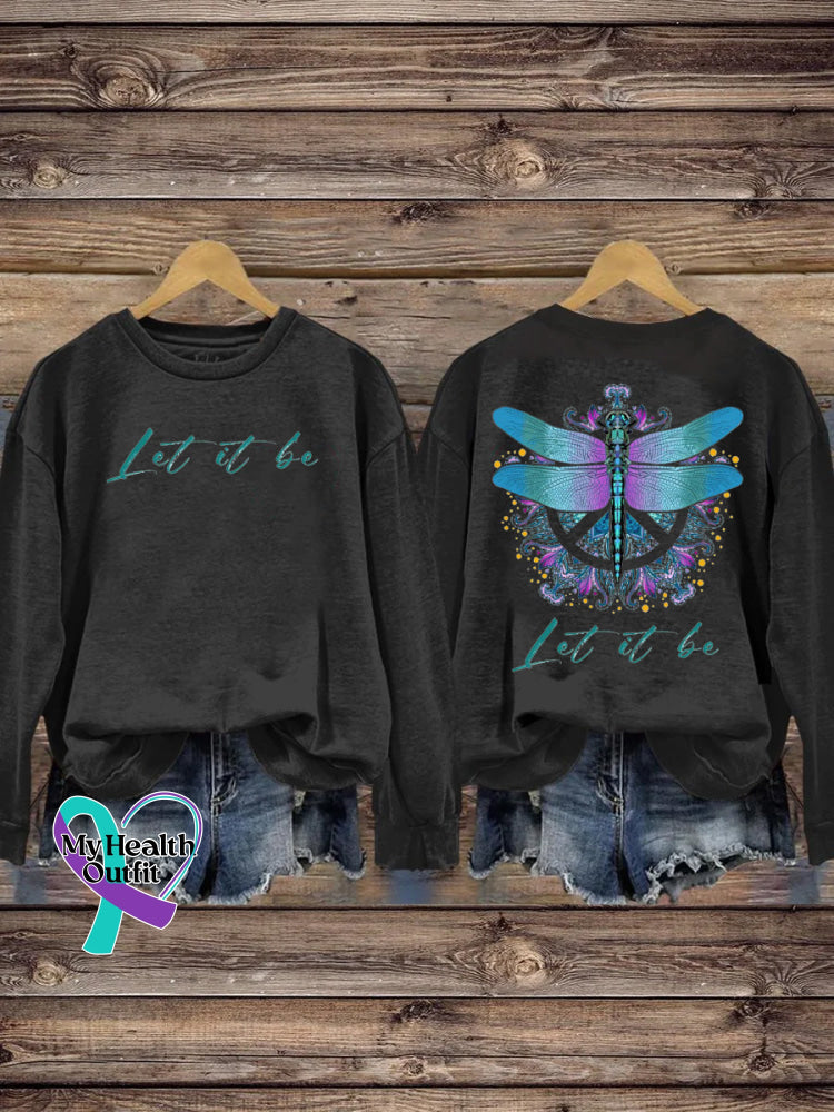 Unisex Let It Be Dragonfly Print Casual Crew Neck Sweatshirt Black / S