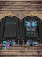 Unisex Let It Be Dragonfly Print Casual Crew Neck Sweatshirt Black / S