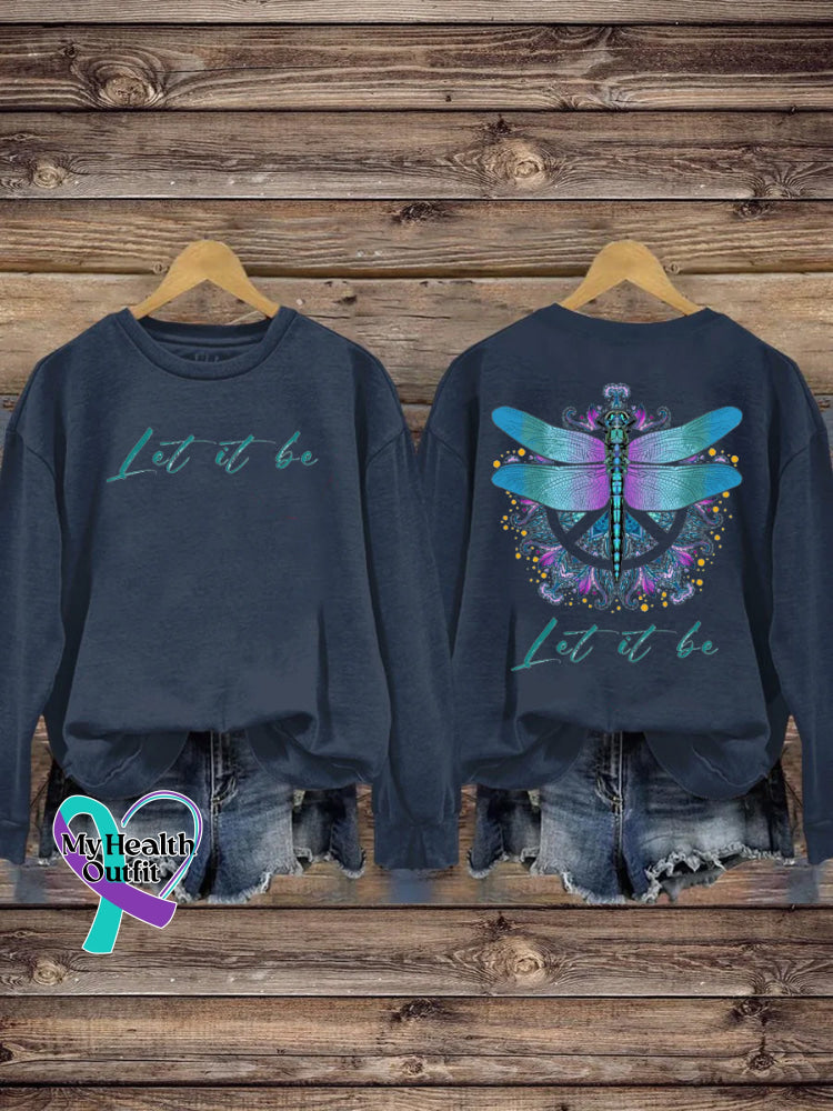 Unisex Let It Be Dragonfly Print Casual Crew Neck Sweatshirt NavyBlue / S