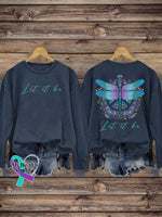 Unisex Let It Be Dragonfly Print Casual Crew Neck Sweatshirt NavyBlue / S