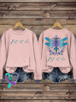 Unisex Let It Be Dragonfly Print Casual Crew Neck Sweatshirt Pink / S