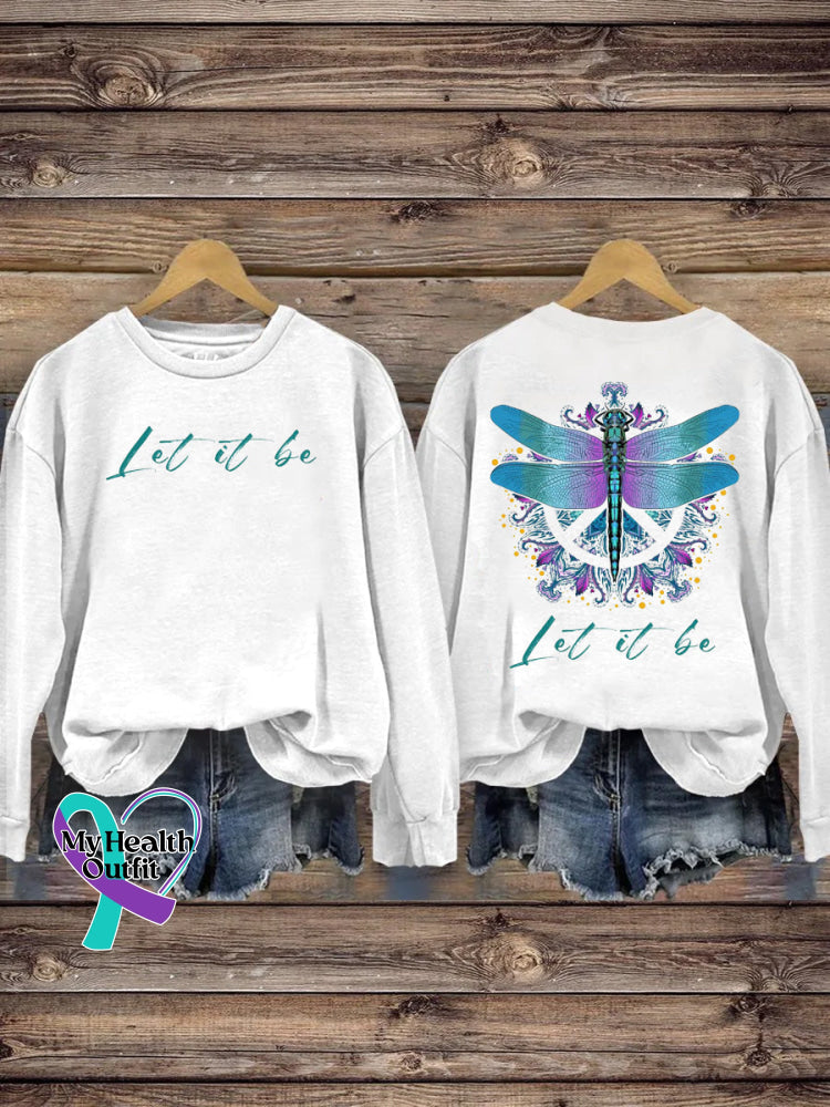 Unisex Let It Be Dragonfly Print Casual Crew Neck Sweatshirt White / S
