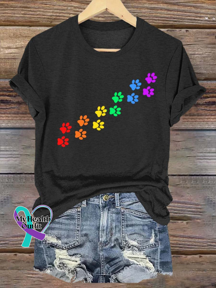 Unisex Rainbow Cat And Dog Footprints Lgbt Bisexual Transgender Lesbian Print T-Shirt Black / S