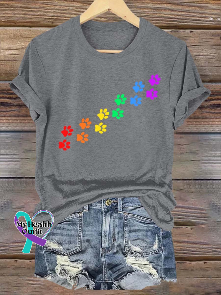 Unisex Rainbow Cat And Dog Footprints Lgbt Bisexual Transgender Lesbian Print T-Shirt Grey / S
