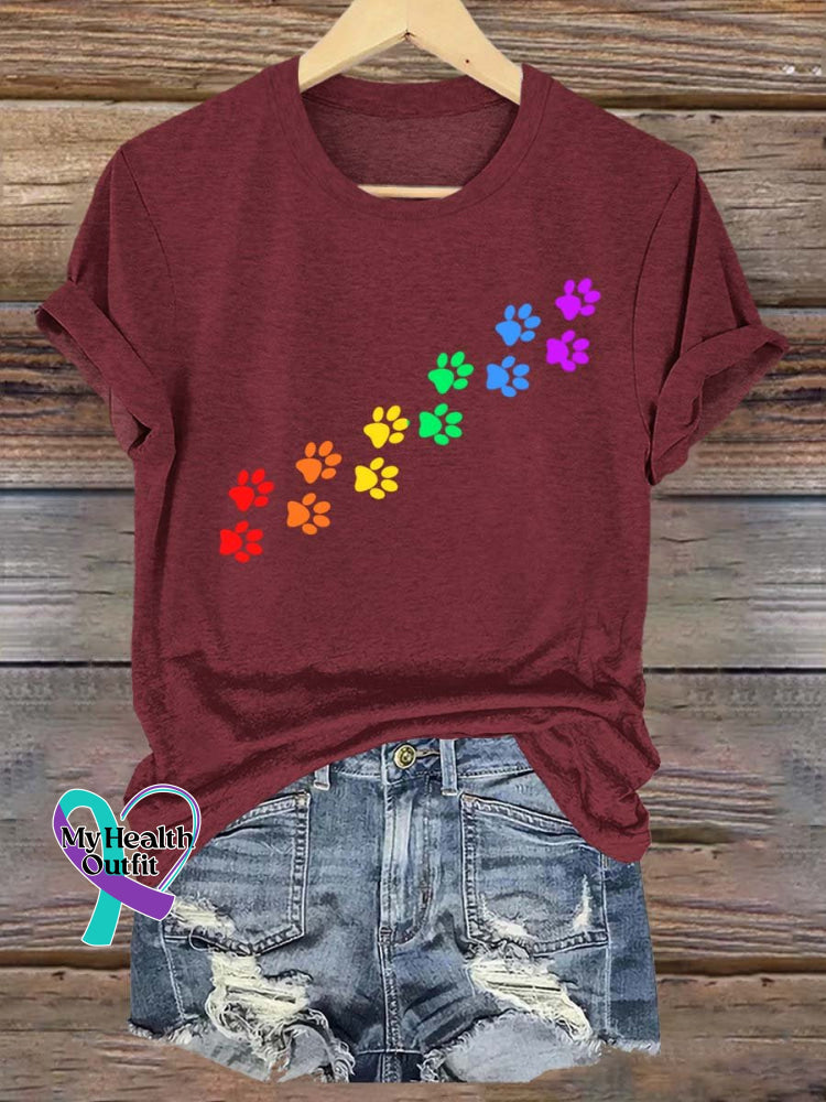 Unisex Rainbow Cat And Dog Footprints Lgbt Bisexual Transgender Lesbian Print T-Shirt Maroon / S