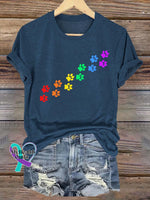 Unisex Rainbow Cat And Dog Footprints Lgbt Bisexual Transgender Lesbian Print T-Shirt Navy Blue / S