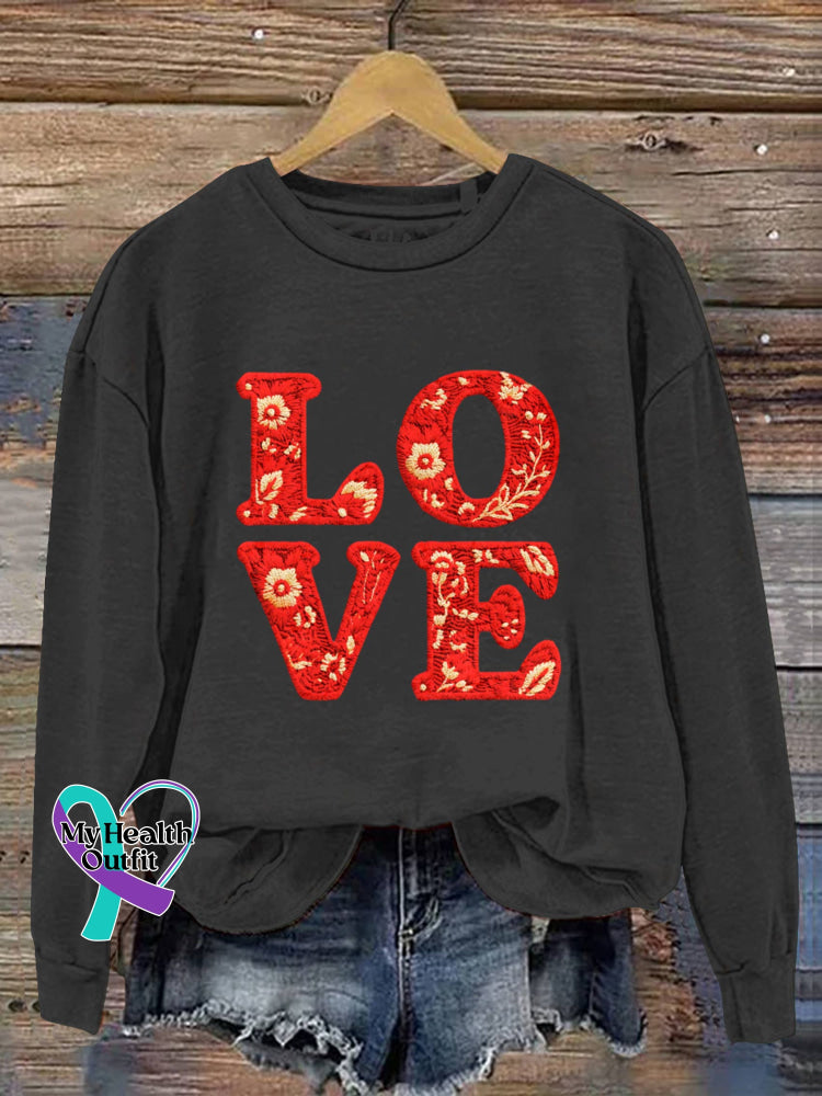 Valentine’s Day Love Art Print Casual Sweatshirt Black / S